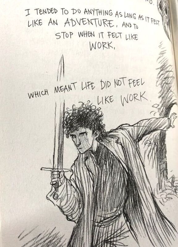 Image of person brandishing sword from Art Matters, by Neil Gaiman and illustrated by Chris Riddell